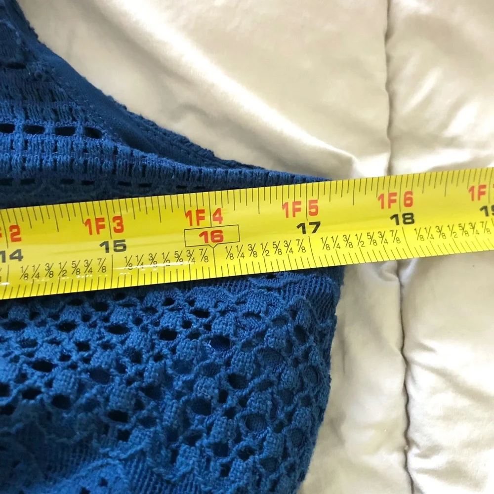 Blue Lace Maxi Dress - Sleeveless High-Low Evening Gown - Picture 7 of 9